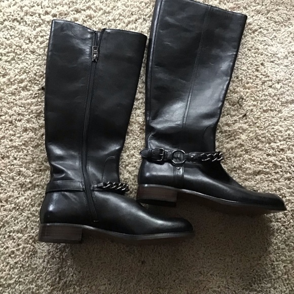 NEW Coach Black side zip Leather Boots - Picture 1 of 4